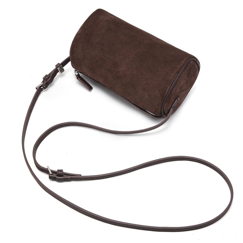 2417 Suede Leather Crossbody Bag : Small Barrel Purse - Designer Hobo Bags - Picture 3 of 7